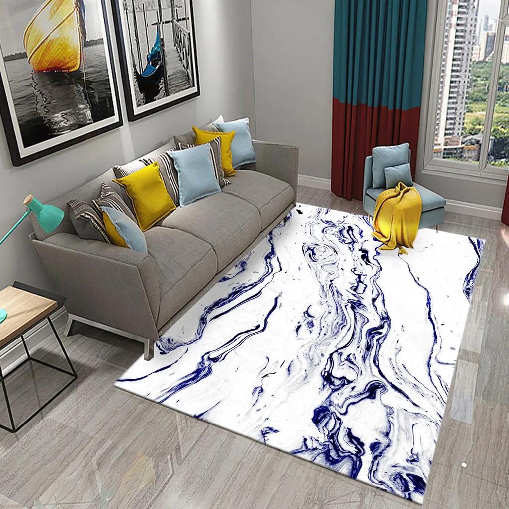 Dark Green Marbling Carpet Abstract Marble Pattern Rug Golden  Stone Texture Rectangle Area Rugs Living Room Bedroom Decor Mats