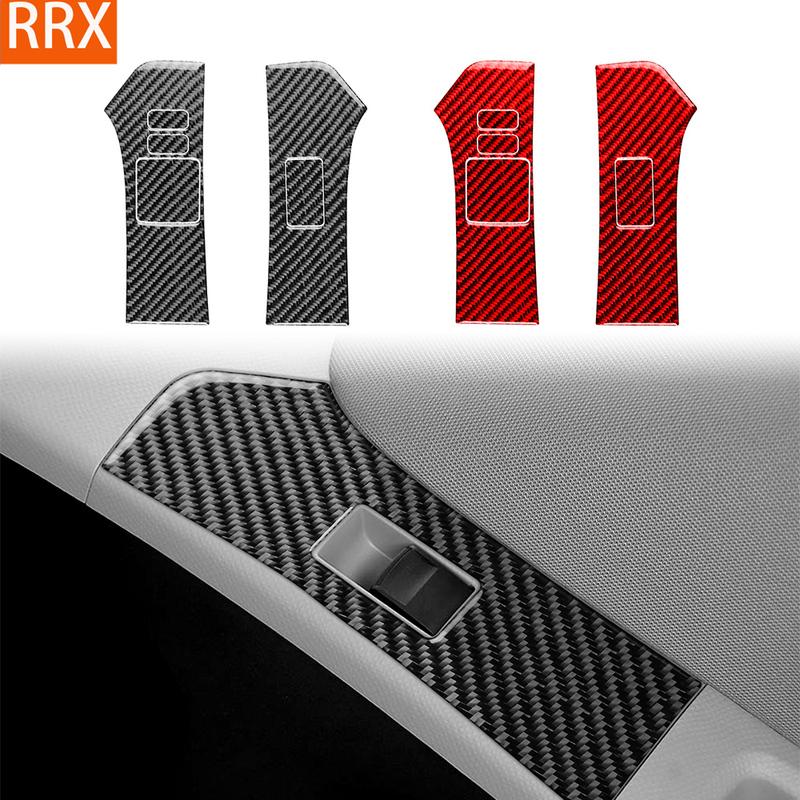 For Toyota Yaris 2006-2011 Real Carbon Fiber Stickers Door Window Lift Control Panel Cover Car Accessories Interior Decorative