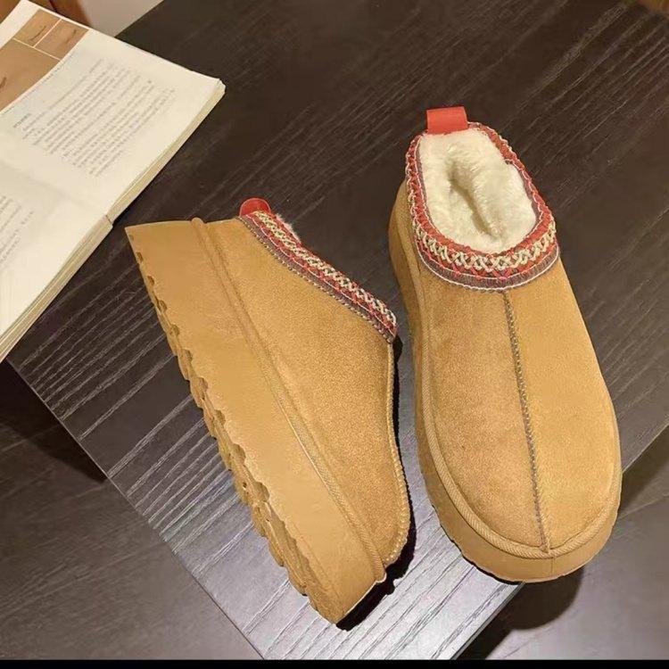 Ethnic style snow boots new winter velvet warm cotton shoes outer wear bag head half drag fluff shoes retro cotton drag