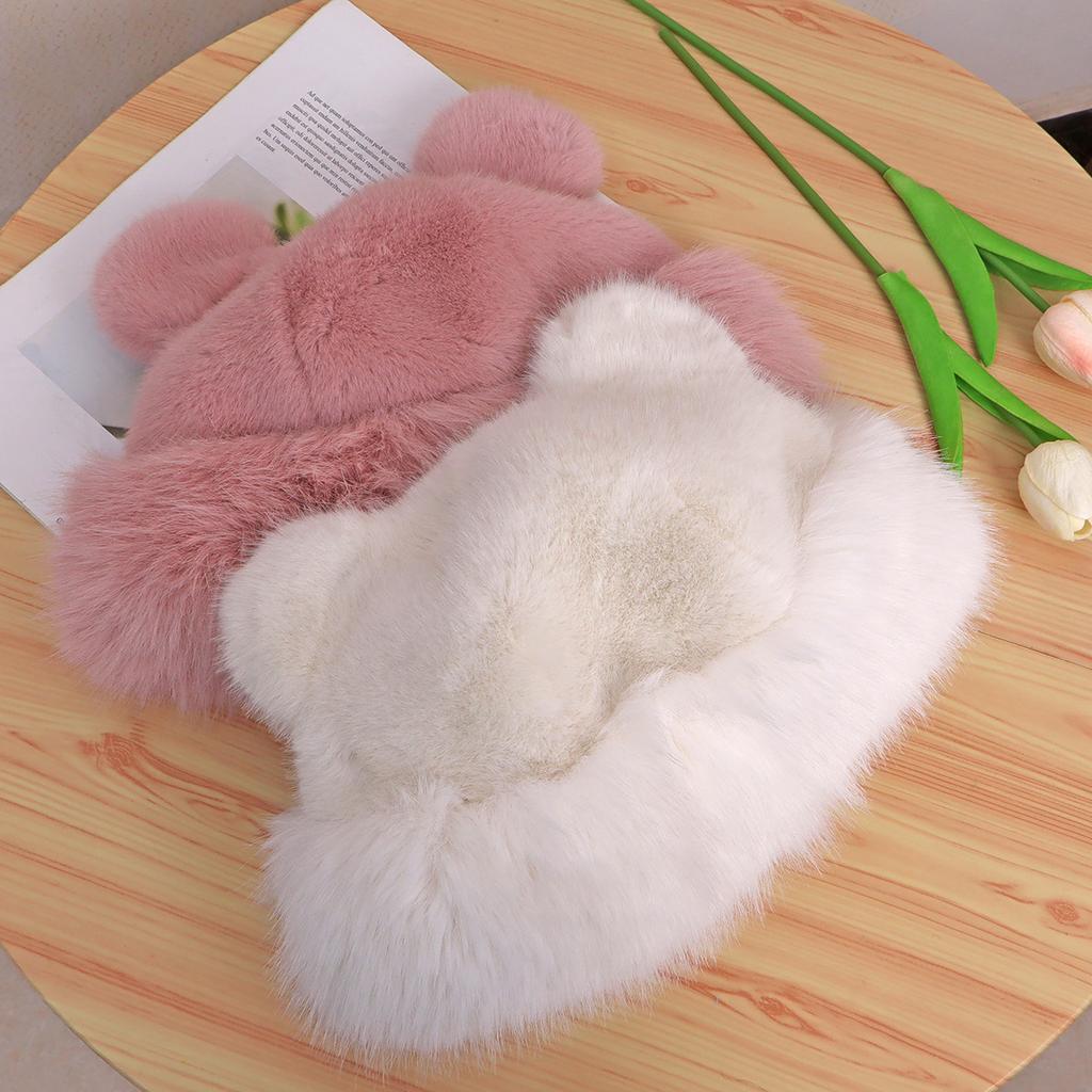 Bear hat female winter warm plush big head circumference cute cartoon ears show small face imitation fur Mongolian hat