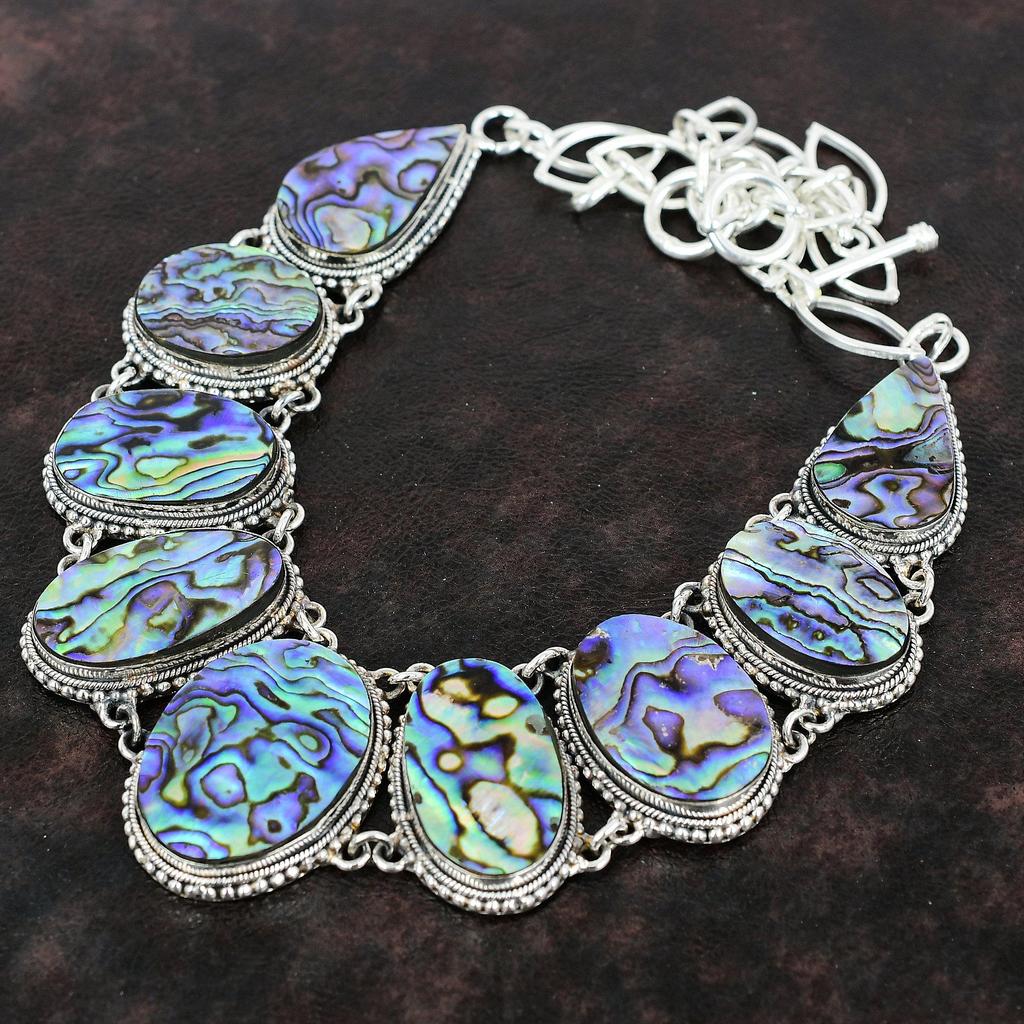Abalone Shell Gemstone Necklace Jewelry 925 Sterling Silver Necklace Adjustable Chain Necklace Gift For Wife Handmade Jewelry