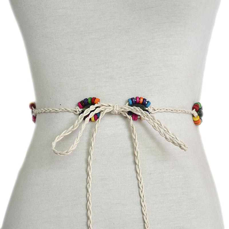Meier Women's thin belt retro rice jewelry stone stitched braided waist chain