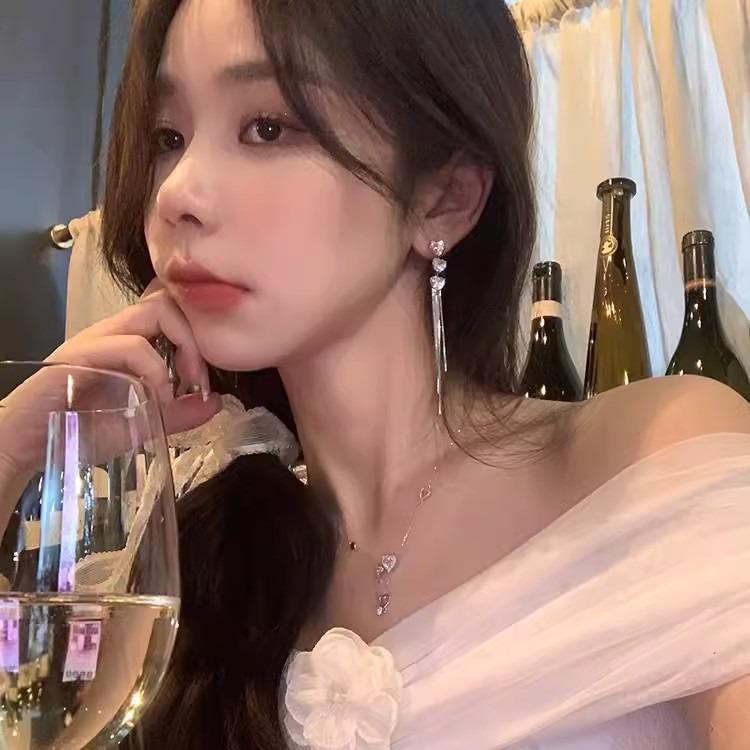 S925 Silver Long Tassel Heart Zircon Earrings: Luxury, Versatile, Stylish
