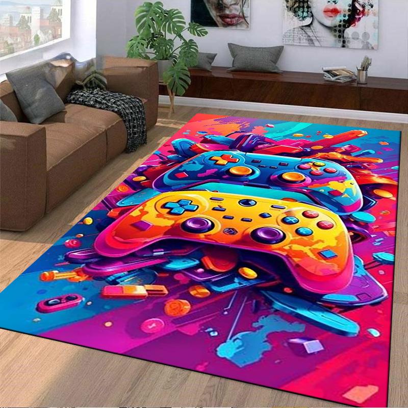 Colorful Gaming Controllers Carpet with Vibrant Abstract Design Suitable for Use As an Anti-slip for Living Room Bedroom Sofas