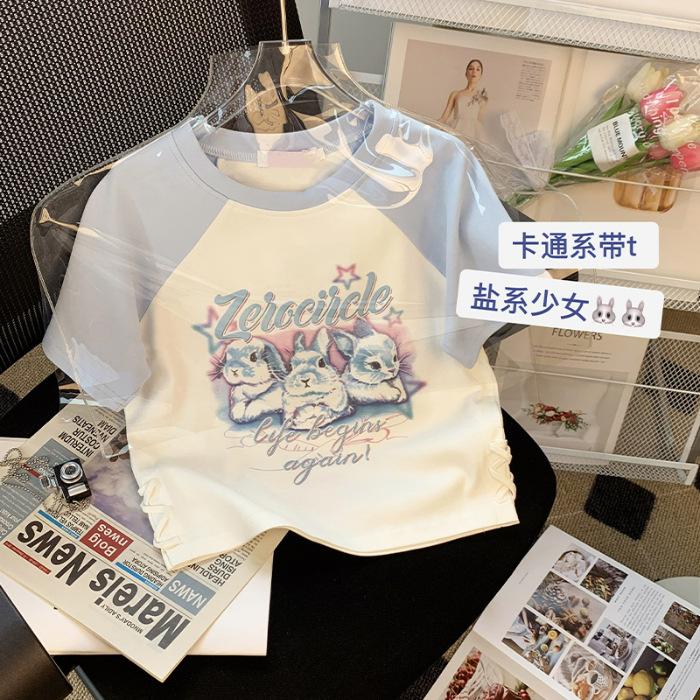 

Shoulder Sleeve Short Sleeve T-Shirt Girls Summer Clothing New Junior High School High School Student College Style Loose Casual Top S
