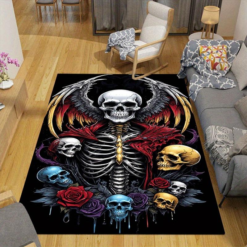 1pc Skeleton with wings Design Indoor Area Rug - Soft, Anti-Slip, and Durable Gaming Room Decor for Bedroom