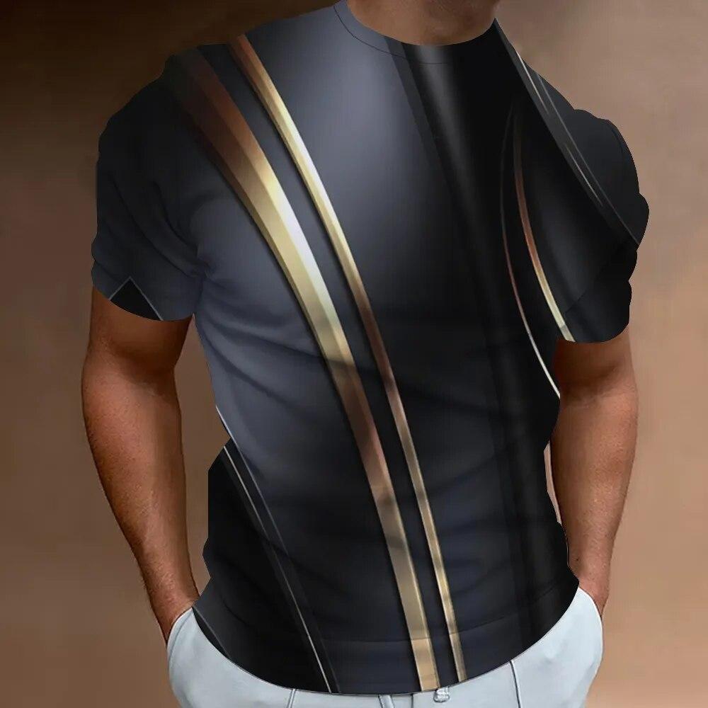 2023 Nové pánské tričko 3D pruhovaný potisk Mikina Topy Léto O Neformální Krátký rukáv Pánské Slim Fit Oblečení Levné Oblečení