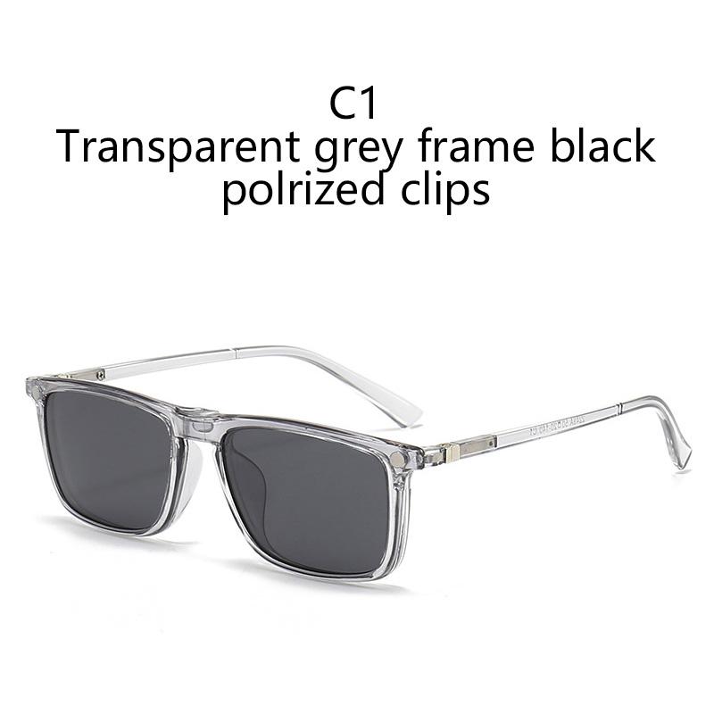 Transparent Grey White Frame 6 In 1 Polarized Clips With 5Pcs Magnetic Glasses Sunglasses Magnet