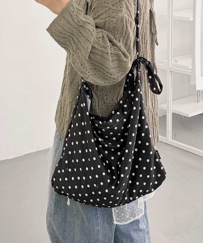 D.Lab Plum Pattern Ribbon Eco Bag - Dot Black