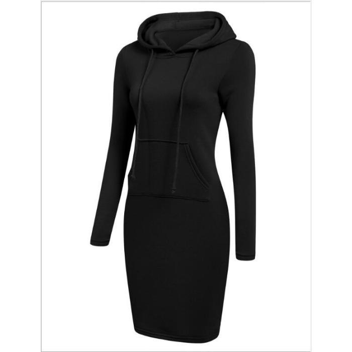 Dámská móda Podzim Zima Jednobarevný potisk Dlouhý rukáv S kapucí Vysoký pas Ležérní šaty