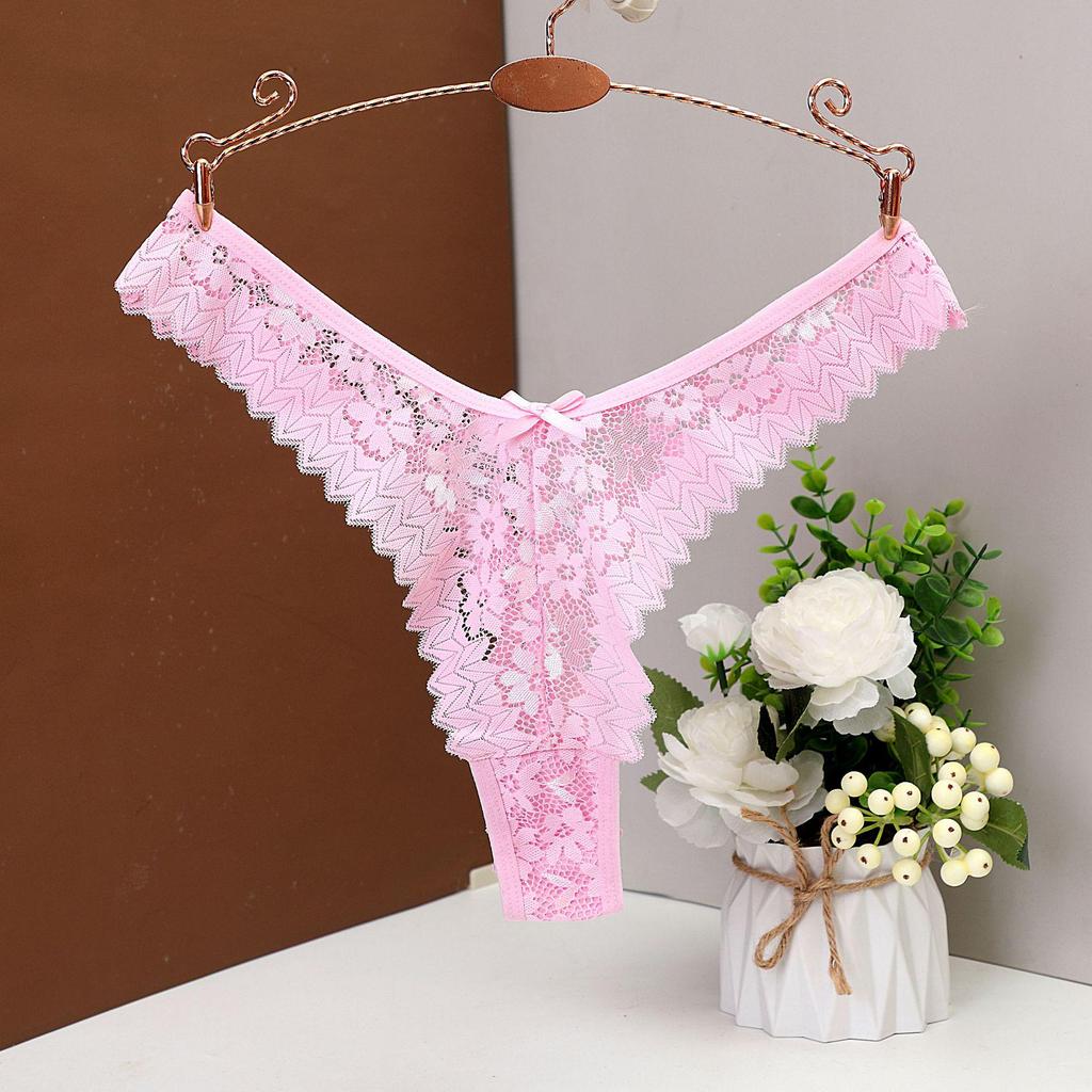 Europeisk & Amerikansk Plus Size Sexig Spets Midjehög Stringtrosa, Transparent Hålmönster, Dam T-trosor 505