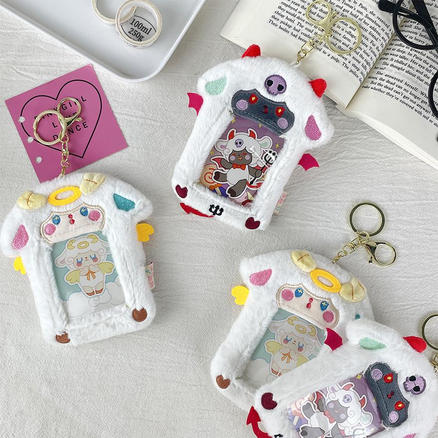 Cute Plush Animal Card Holder Featuring Angel And Devil Lamb Design For Photos