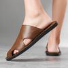 Men Slippers Handmade Simple Flats Brown Leather Sandals Black Summer Roman Sandals Closed Toe Beach Shoes Plus Size