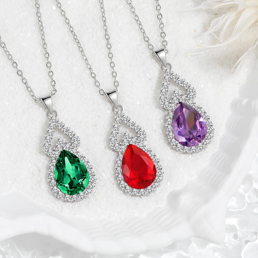 Luxury Double Layer Water Drop Pendant Necklace for Women - Multi-color, Full Diamond, European and American Design