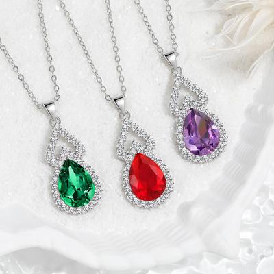 Luxury Double Layer Water Drop Pendant Necklace for Women - Multi-color, Full Diamond, European and American Design