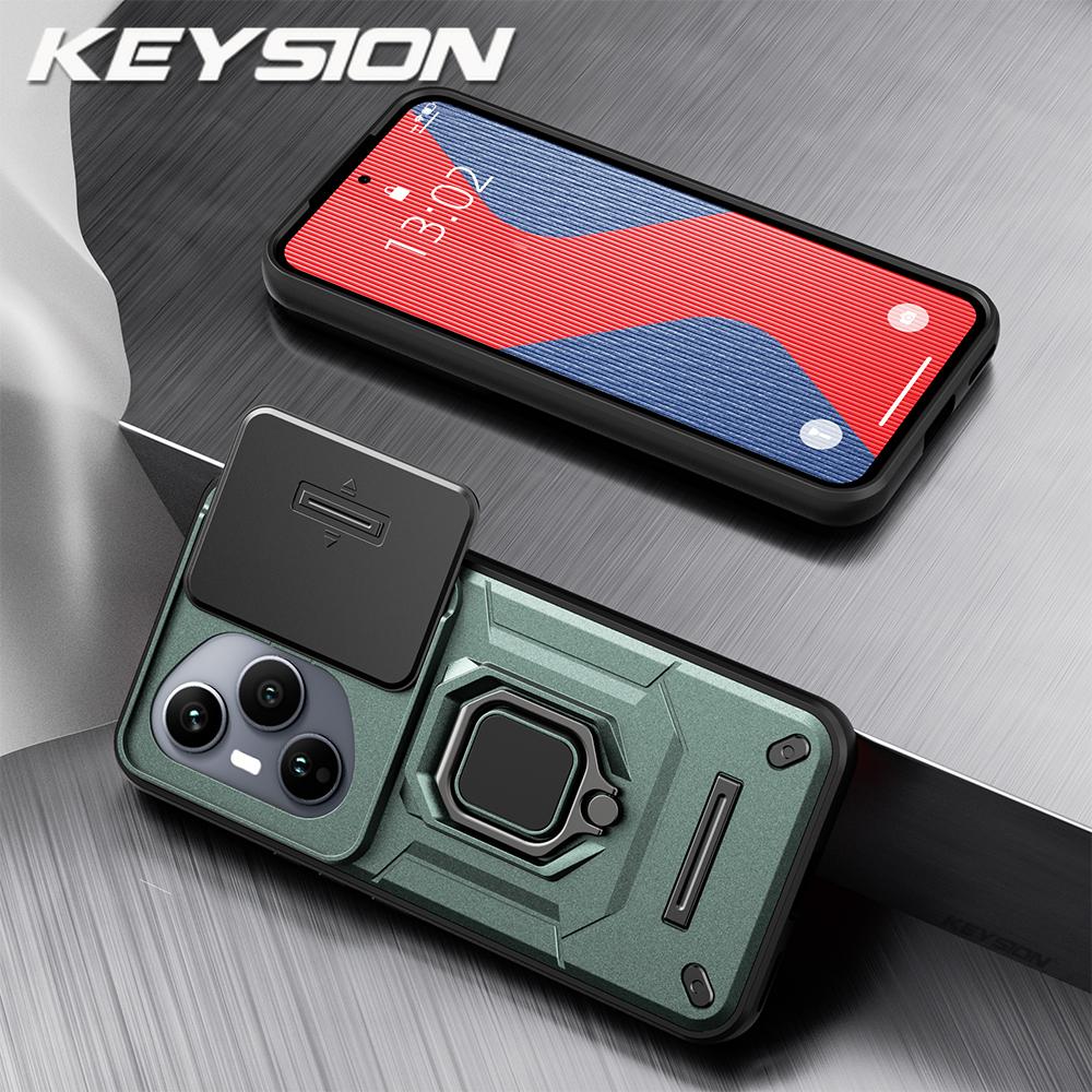 KEYSION Shockproof Armor Case for HONOR 400 Pro 5G Slide Camera Lens Protection Ring Stand Phone Cover for Huawei Honor 400 5G