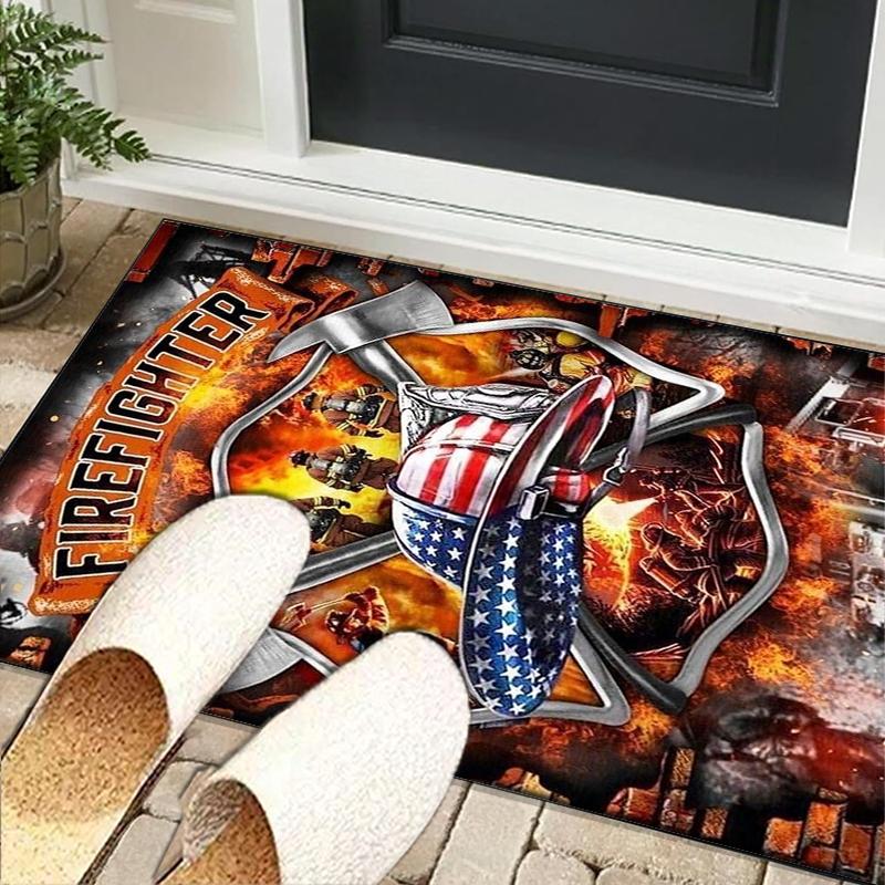 Firefighter Bravery In Action Office Rug Chair Mat, Entryway Carpet, Suitable for Front Door, Bedroom, Living Room, Desk, Holiday Gift