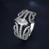 European and American vintage vine-patterned horse-eye diamond ring Light luxury style, heavy-duty, full-diamond, hollow wide ring