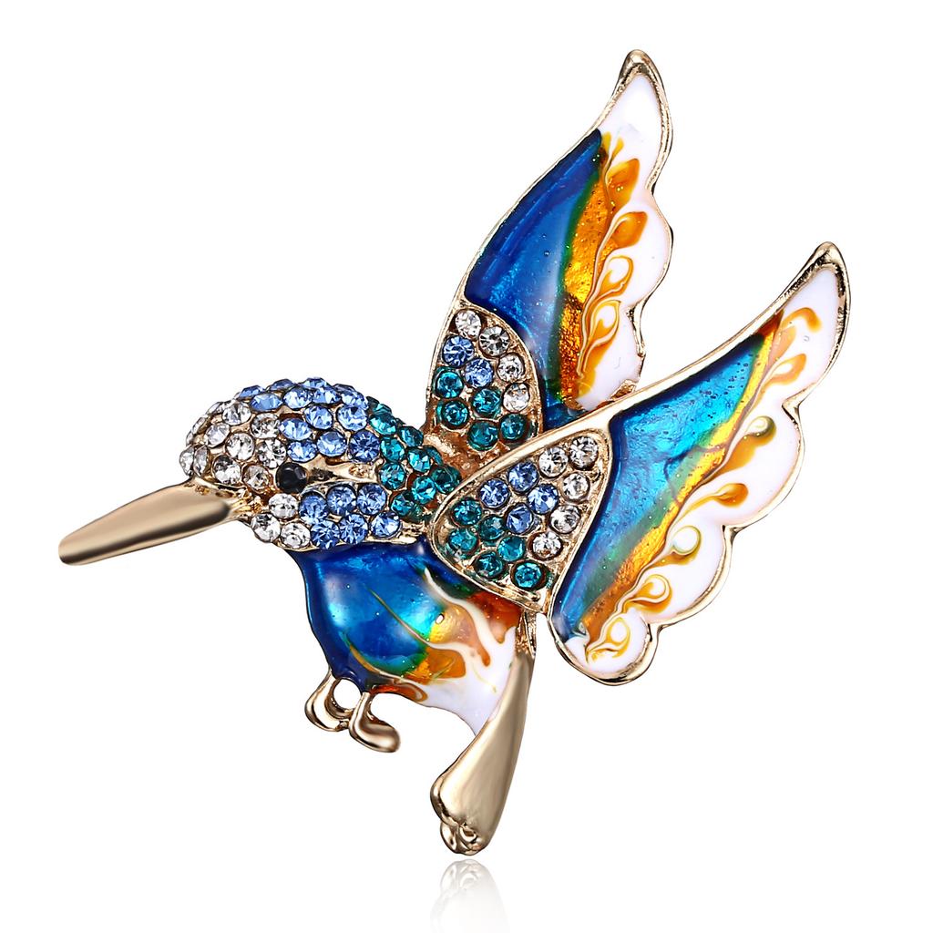 Colorful Rhinestone Enamel Hummingbird Brooch For Women Cute Vivid Flying Birds Animal Pins Scarf Dress Coat Badge Party Jewelry