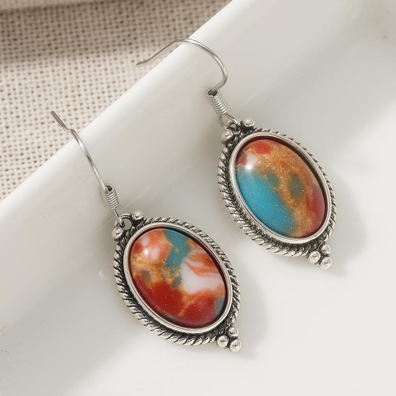 Креативные серьги-подвески в богемном стиле с круглым синтетическим бирюзовым кулоном для женщин, подарки на день рождения, юбилей, ювелирные изделия MULTI