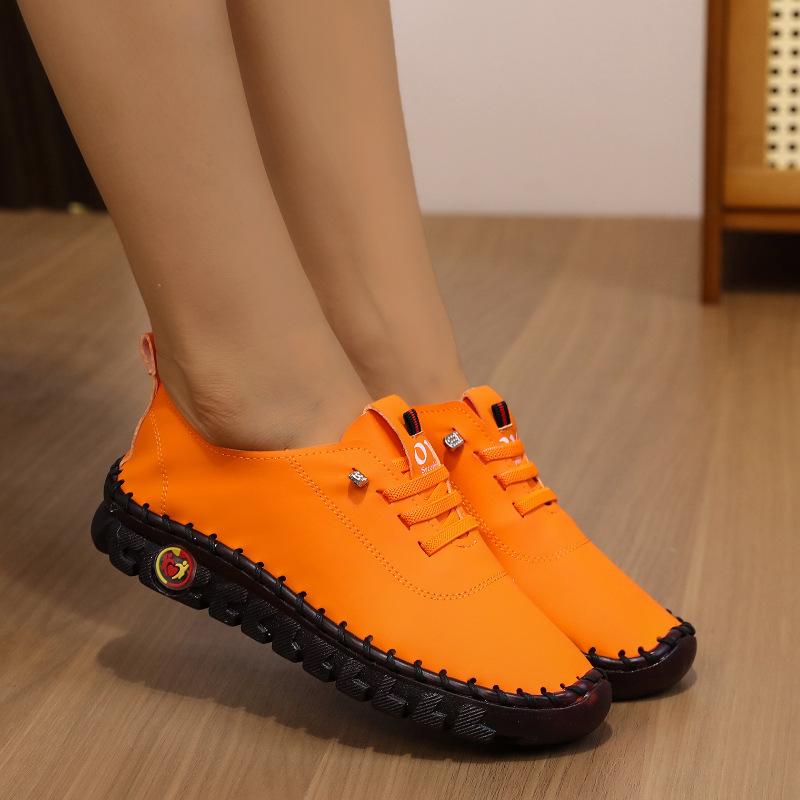 35-45,Soft-soled Shoes Women's Large Size Hand-stitched Lace-up Outside Casual Shoes, Ladies Imitation Leather Shoes