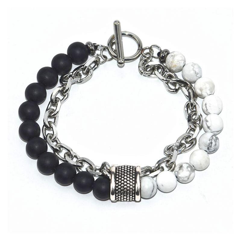 Natural Map Stone & Stainless Steel Men's Beaded Bracelet - Unique Fashion Jewelry