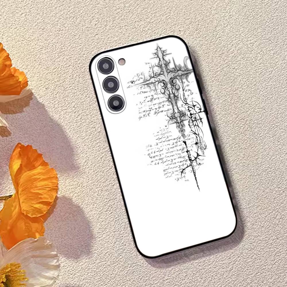 C-Cool Dark Catgothic C-Cross Phone Case Black Silicone Soft For Samsung Galaxy A73,A72,A71,A70,A53,A52,A51