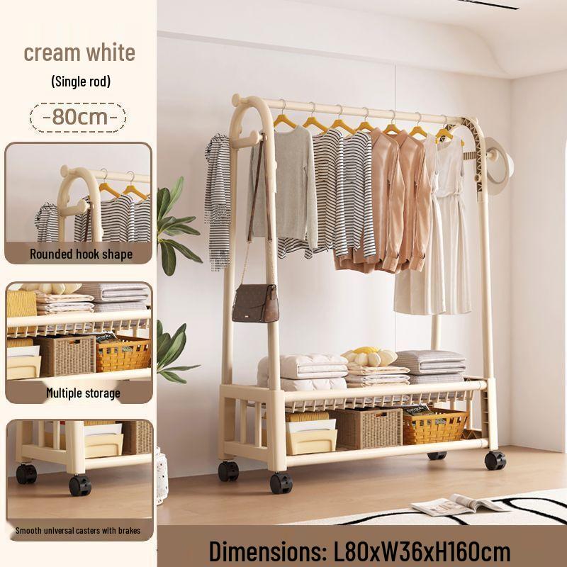 Movable Floor-Standing Coat and Clothes Rack for Bedroom Use