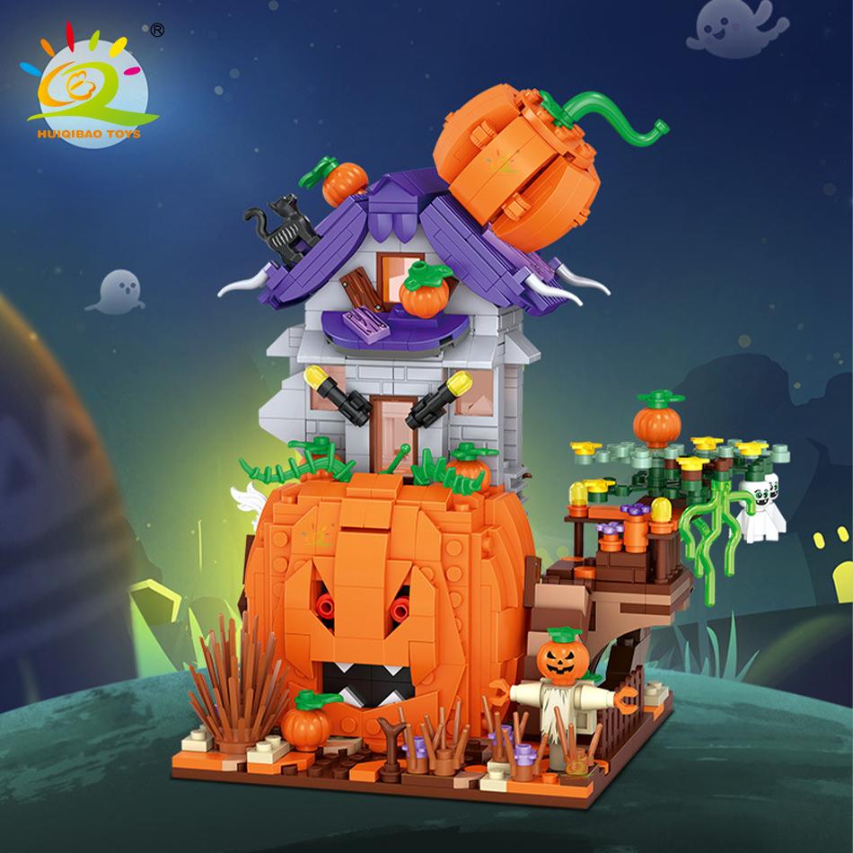 Non-Toxic Halloween Mini Pumpkin House Micro Model Building Blocks City Diy Pumpkin Carriage Set Bricks Toys For Children Gift