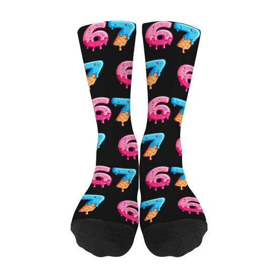 Yousheng Funny 67 Crew Socks Six Seven Ice Cream Drips Socks 6 7 Meme Casual Socks for Women Men Street Wear Workout