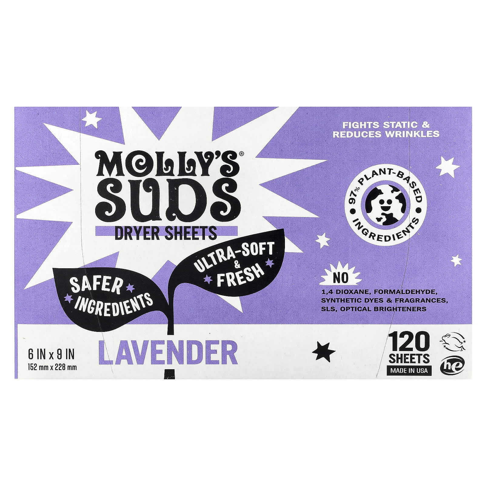 

Molly s Suds Сухие салфетки для сушилок, аромат лаванды, 120 штук