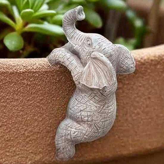 Flower Pot Figurine, Elephant Shape, Decorative Carved Ornament, Unique Table Decoration for Home Office Balcony Garden