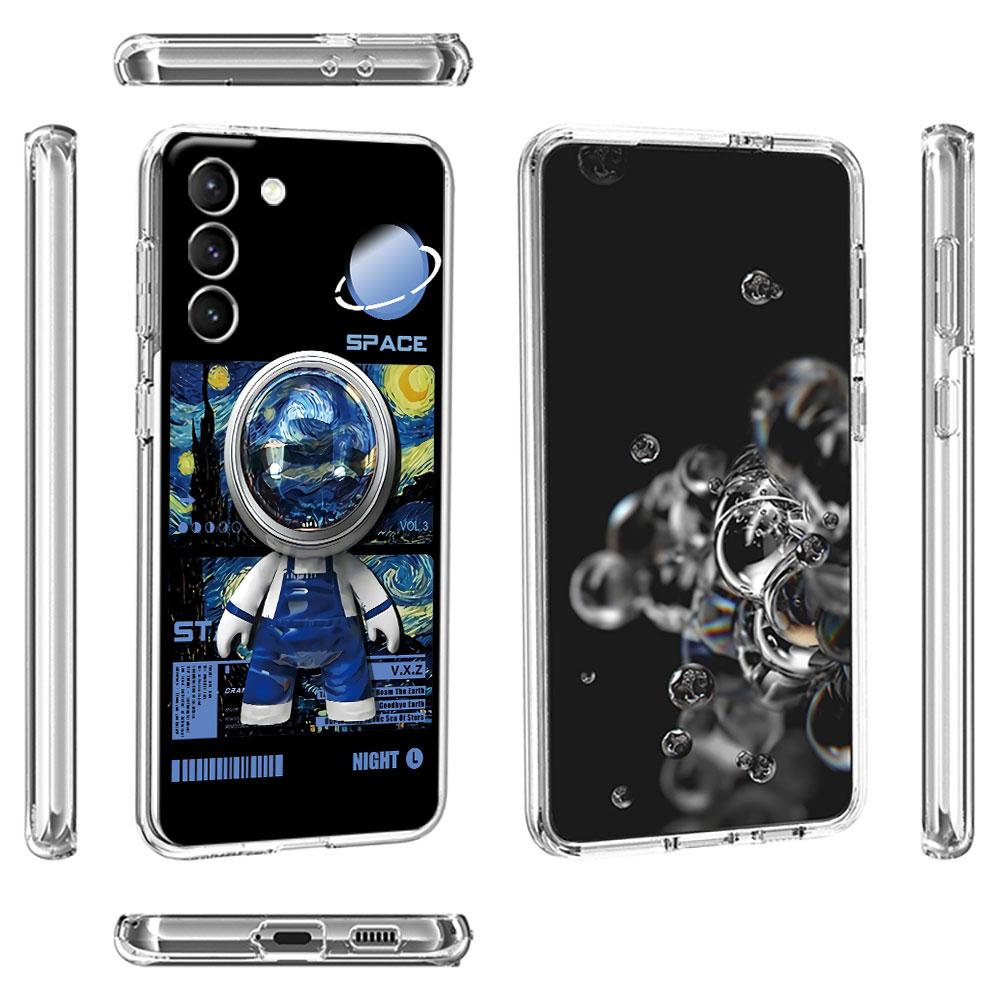 Niedliches Astronauten-Handgelenkband Transparente Hülle für Samsung Galaxy S22 S20 FE S21 S10 S9 Plus Note 20 Ultra 10 Lite Handyhülle