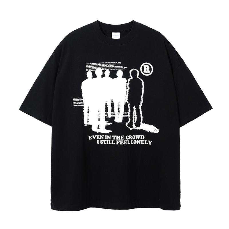 Unisex T-Shirt Oversized 2023 Cotton Gothic Print Punk Short Sleeve Black Summer Hip Hop Streetwear Lonely Shadow Graphic Clothing