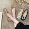 Coarse Heel Single Shoes Women's 2025 New Summer Versatile Doudou Shoes Soft-soled Rhinestone Rings with Skirts Non-slip Flat Shoes