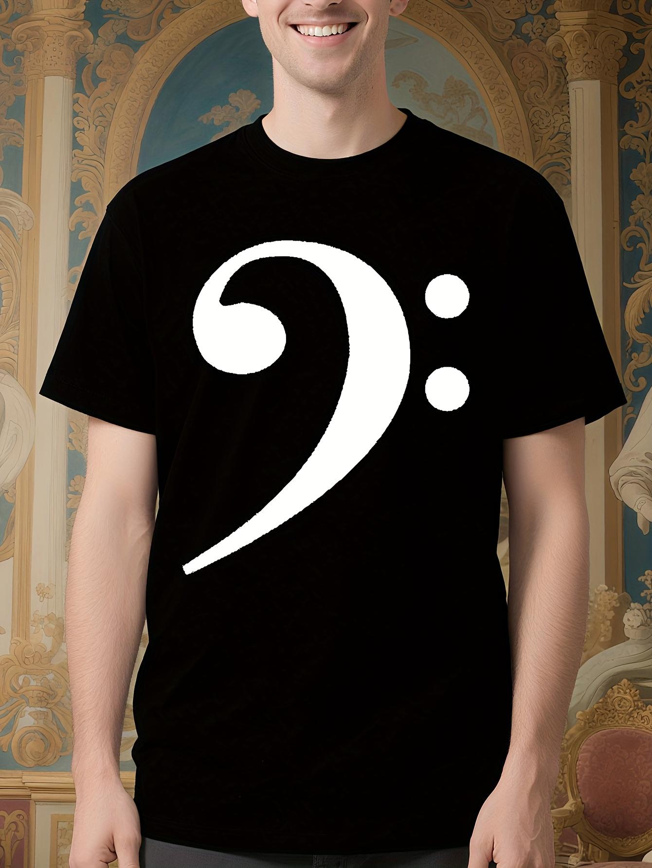 Music Lover Tshirt - Black Tee with Bold White Treble Cle... M