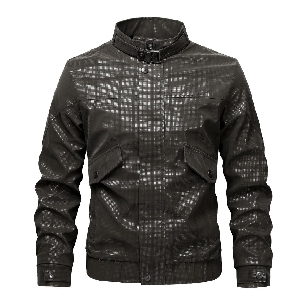 Men's leather jacket, biker-style stand-collar casual top, short windproof and cold-resistant men's leather jacket, youth jacket