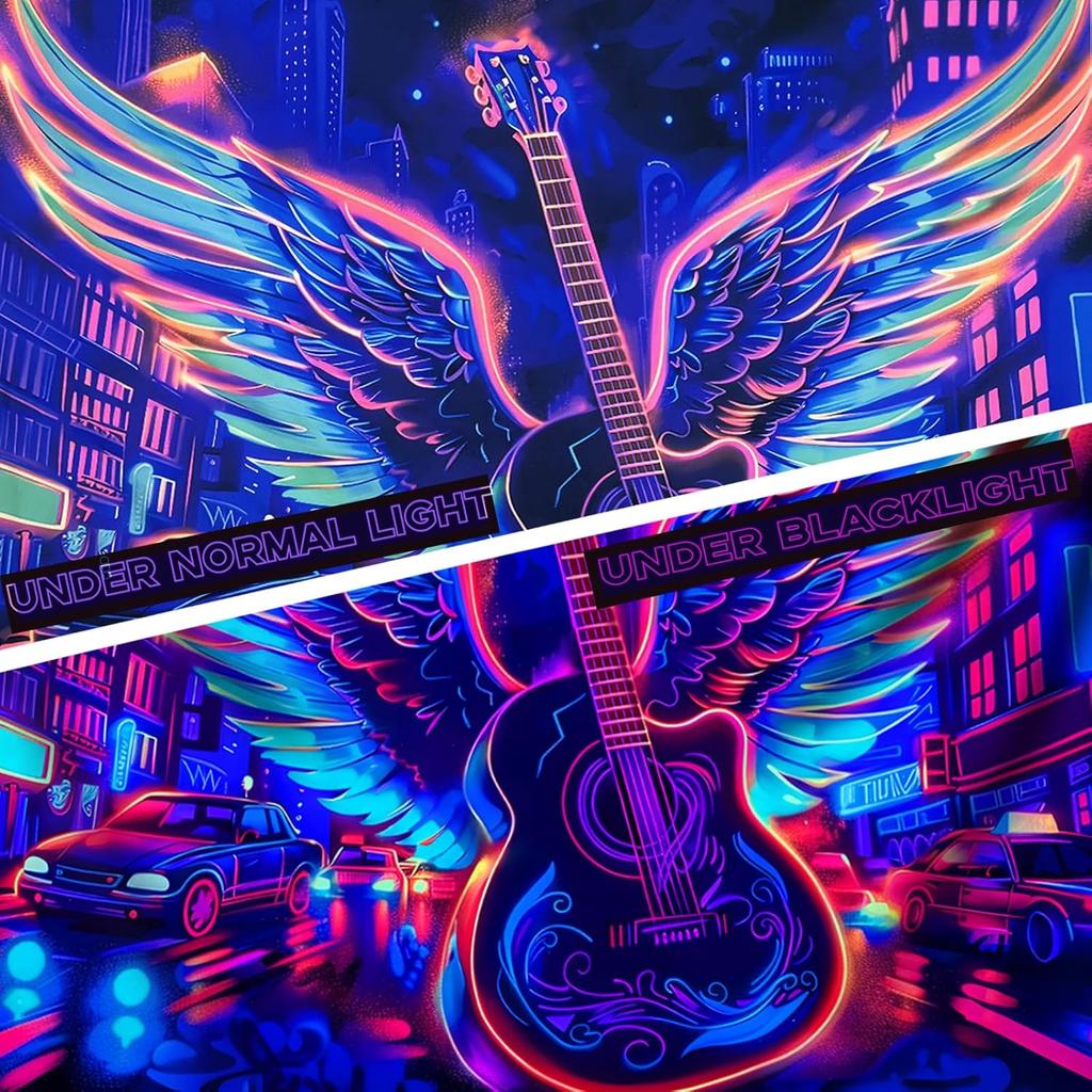 TUGCAY Blacklight Guitar Wing Tapestry UV Reactive Rock Music Tapestry Punk City Car Building Street Wall Hanging Tapestries for Bedroom Dorm Living