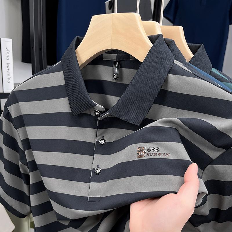 2025 New Summer Men's Lapel Short-sleeved T-shirt Business Casual Polo Shirt