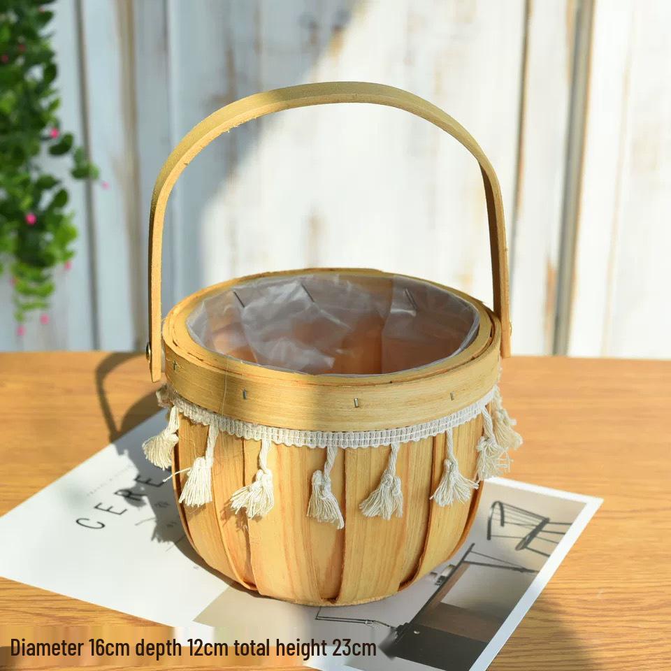 Large European-Style Bamboo Flower Basket for Arrangements - Handwoven Indoor Floral Storage Basket