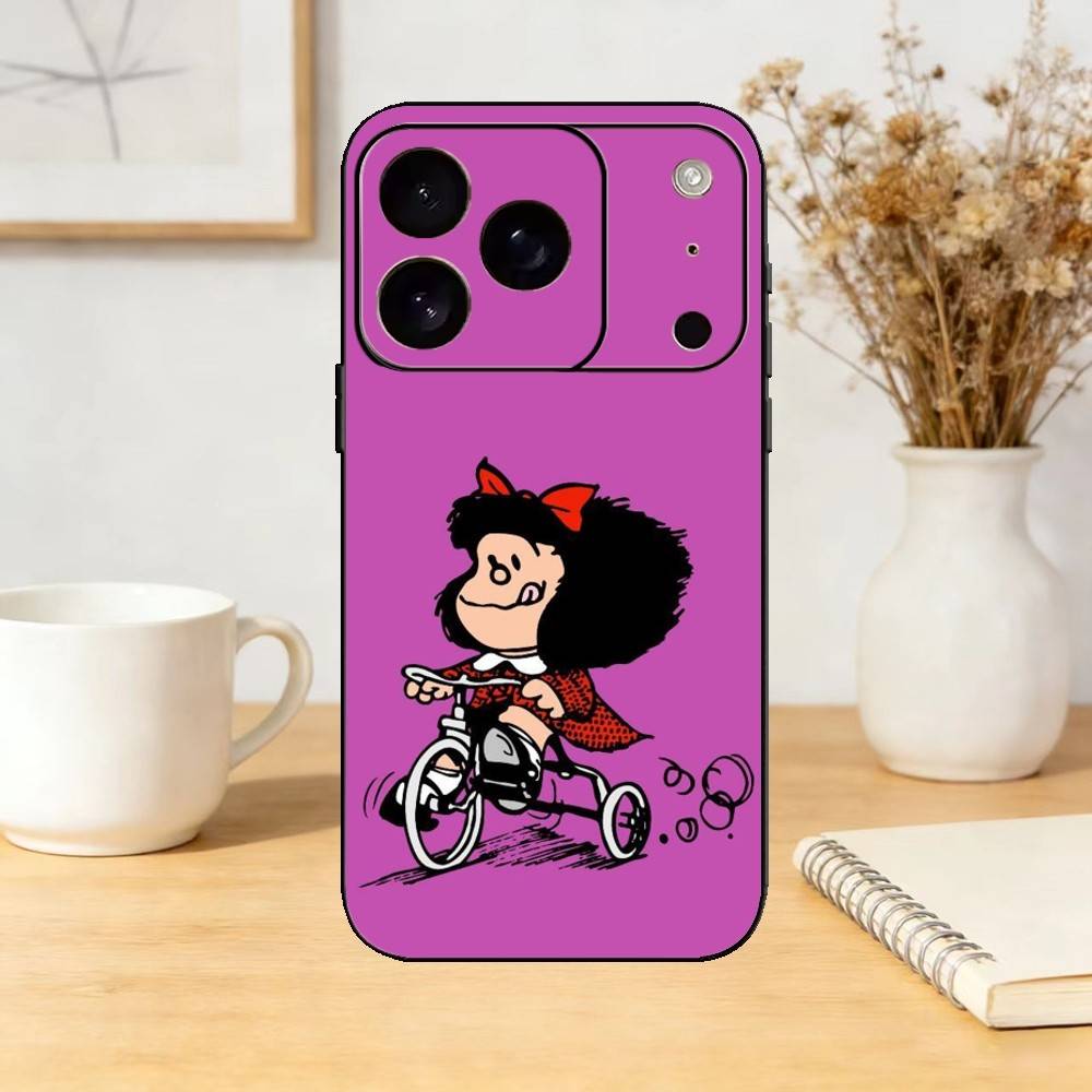 

Cartoon Mafalda Phone Case For iPhone 17,16,15,14,13,12,11 Plus,Pro,Max,Mini Silicone black Soft Cover iPhoneXSMAX