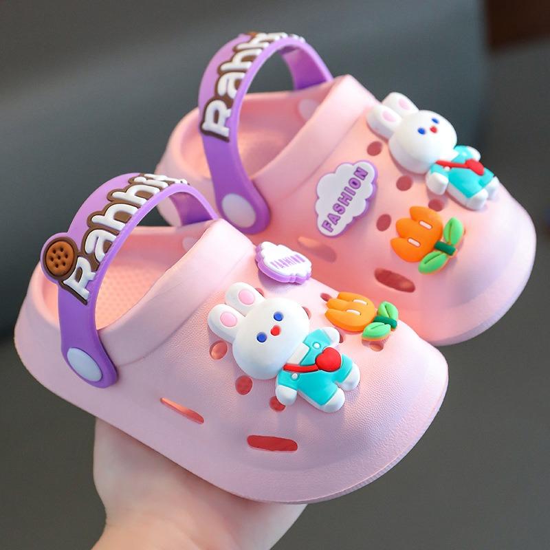 Girls' Sandals, Children's Summer Indoor Soft-Soled Anti-Slip Slippers for Infants and Toddlers, Cartoon Closed-Toe Hole Shoes for Boys.