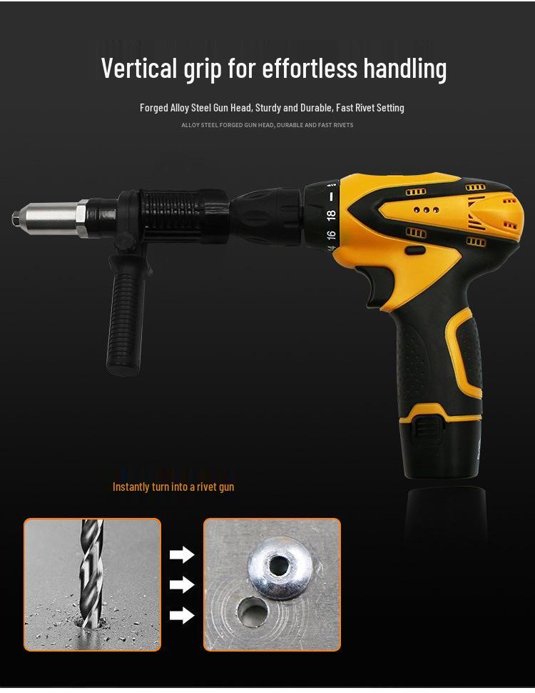 Black Electric Rivet Gun Adapter with Multi-Spec Nozzles