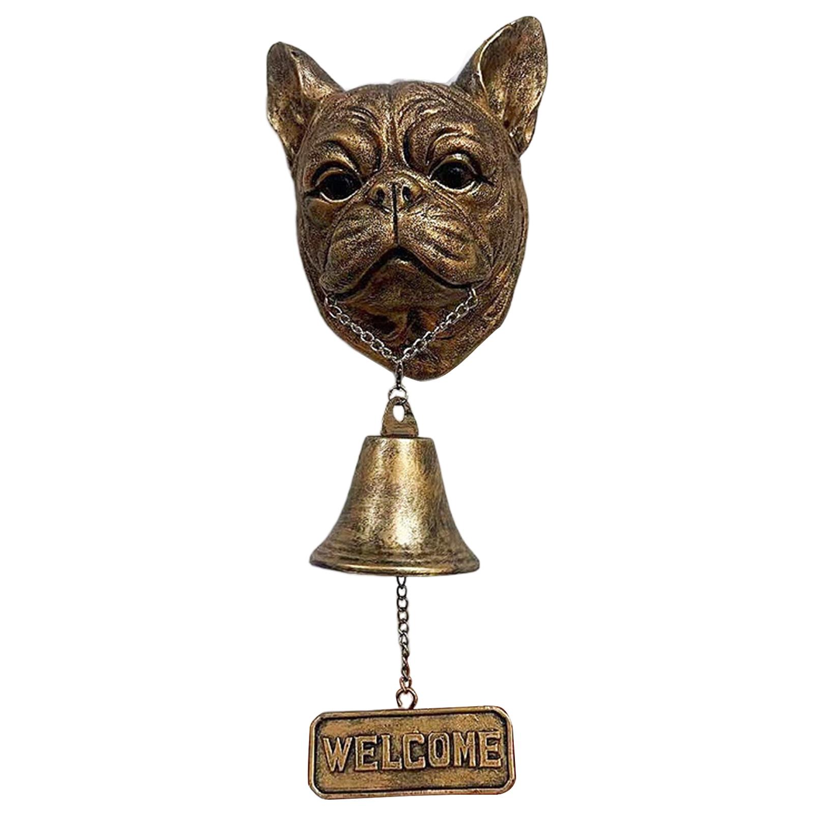 

Винтажный бронзовый колокольчик в форме головы собаки, из смолы, с надписью «Welcome», для наружного настенного декора у входа в дом для любителей собак 5