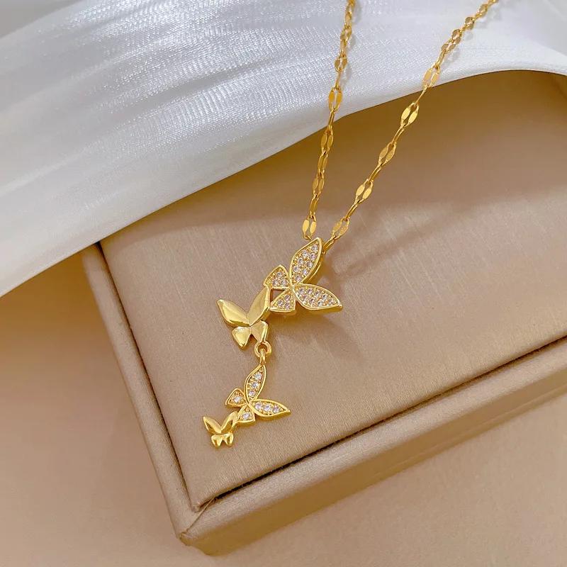 Elegant Butterfly Pendant Necklace for Ladies Exquisite High-End Stainless Steel Jewelry for Party Birthday Gift