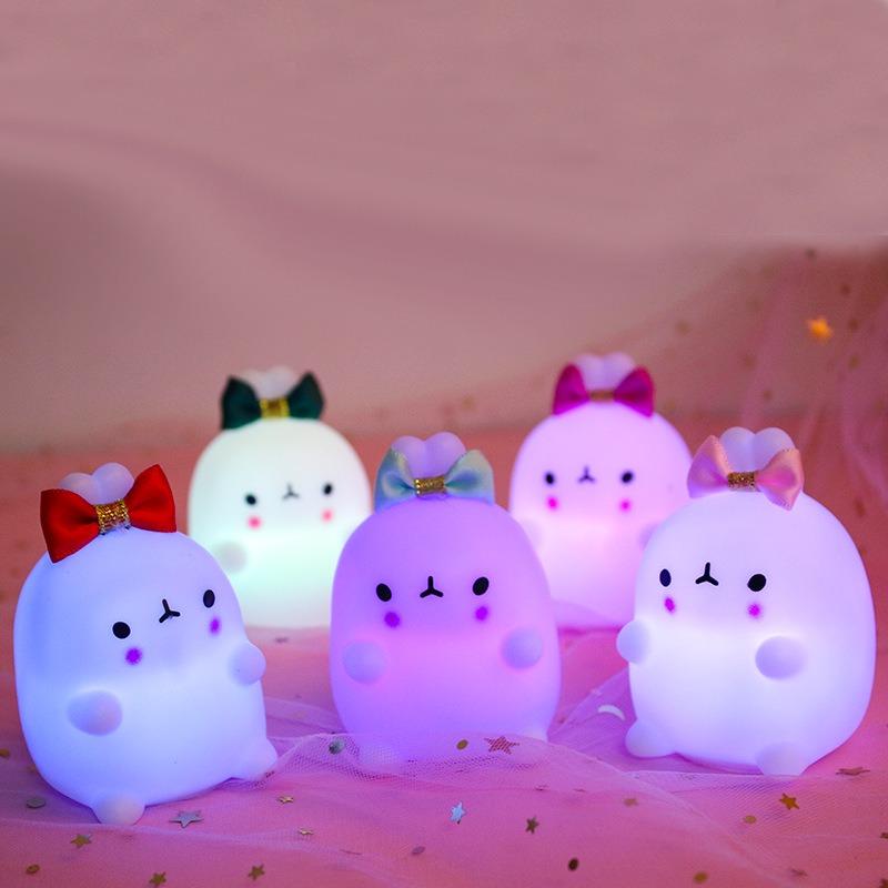 LED Night Light Adorable Rabbit Cartoon Animals Clear Box Rechargeable for Birthday Gifts Gradient Light