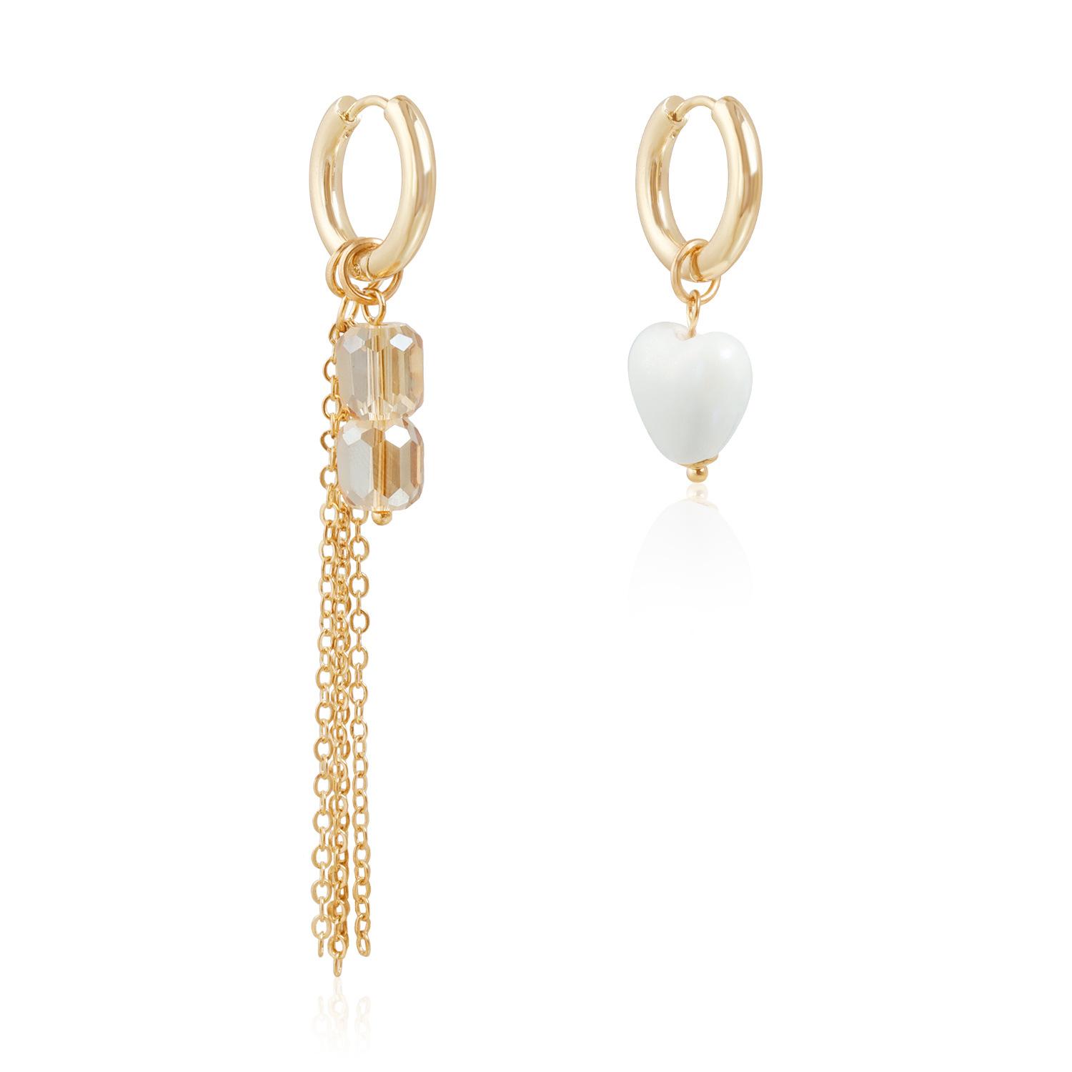Geometric love, crystal fringed asymmetrical sexy ear buckles ins light luxury earrings earrings