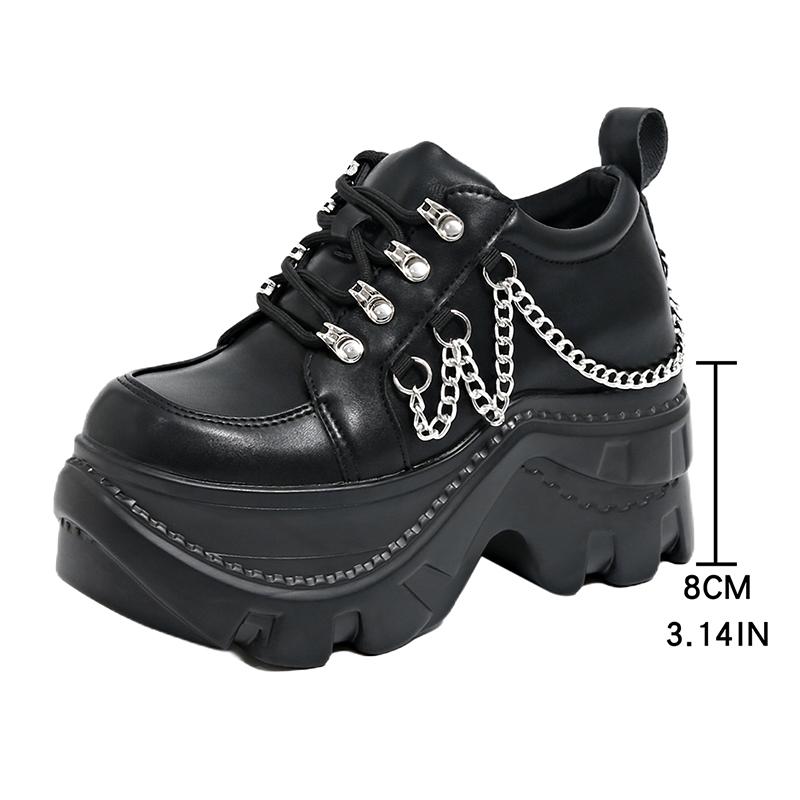 Fashion Gothic Punk Chunky Sneakers for Women Black Chain Decor Platform Sports Shoes Woman Thick Sole Non Slip Punk Sneakers Plus Size