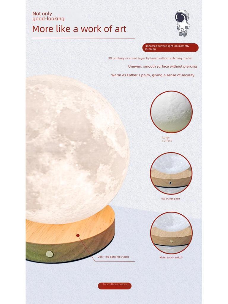 Rotating Moon Lamp Night Light—Creative Bedside Atmosphere Lamp for Bedroom or Desk