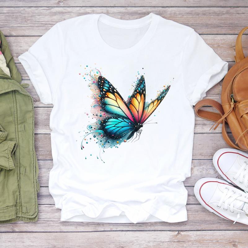 (Asian Size) style flower T Shirt Lady Female Top Short Sleeve T-shirts Casual Printed Clothing Women Fashion Graphic Tee